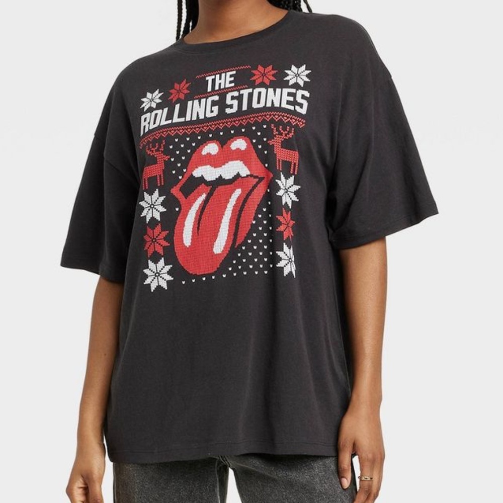 Women's The Rolling Stones Holiday Oversized Graphic Short Sleeve T-Shirt L NWT